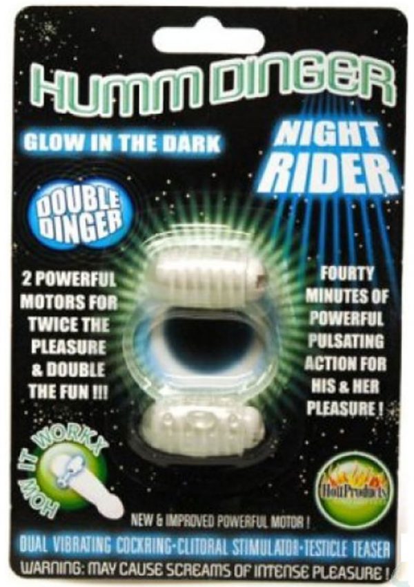 Humm Dinger Night Rider Double Dinger Vibrating Cock Ring Glow In The Dark