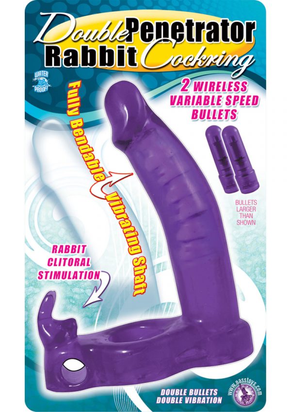 Double Penetrator Rabbit Cockring Vibrating Waterproof Purple