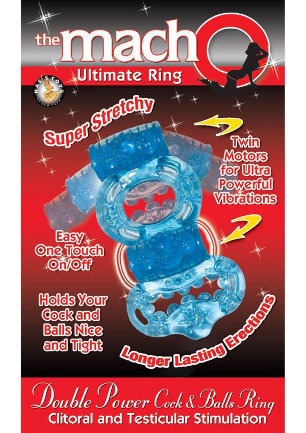 The Macho Ultimate Ring Double Power Cock And Ball Ring Clitoral And Testicular Stimulator Blue