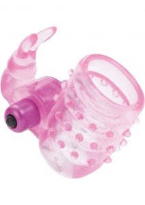 Basic Essentials Stretchy Vibrating Bunny Enhancer Waterproof Pink