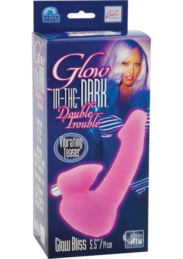Glow In The Dark Double Trouble Glow Bliss Dong With Vibrating Teaser Waterproof Pink
