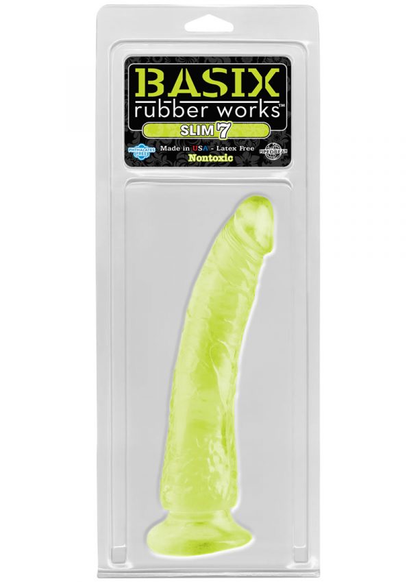 Basix Rubber Works Slim 7 Dong 7 Inch Glow In The Dark