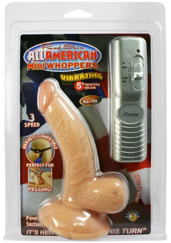 Real Skin All American Mini Whoppers Vibrating Dong With Balls Flesh 5 Inch