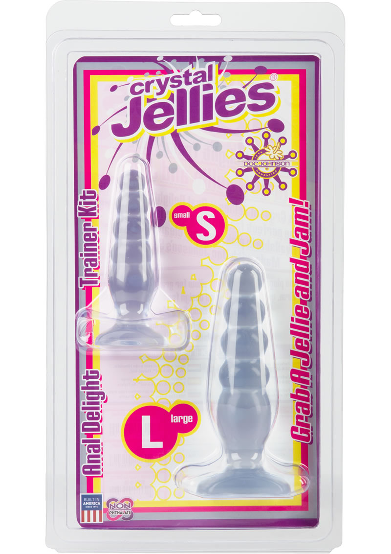 Crystal Jellies Anal Delight Traner Kit Butt Plugs Clear 2ea Per Kit