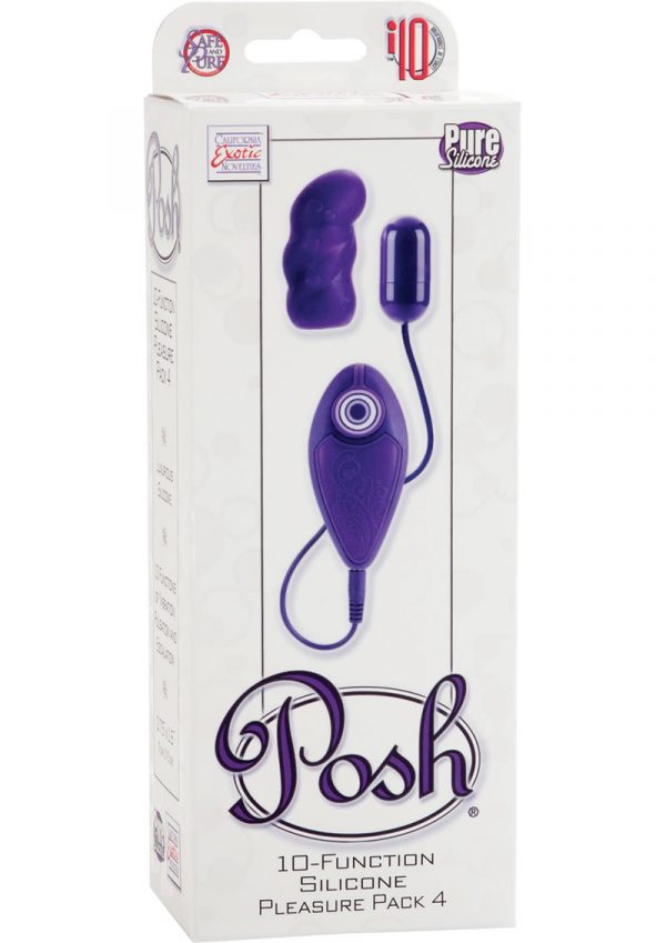 Posh 10 Function Pleasure Pack 4 Silicone Bullet With Sleeve Purple