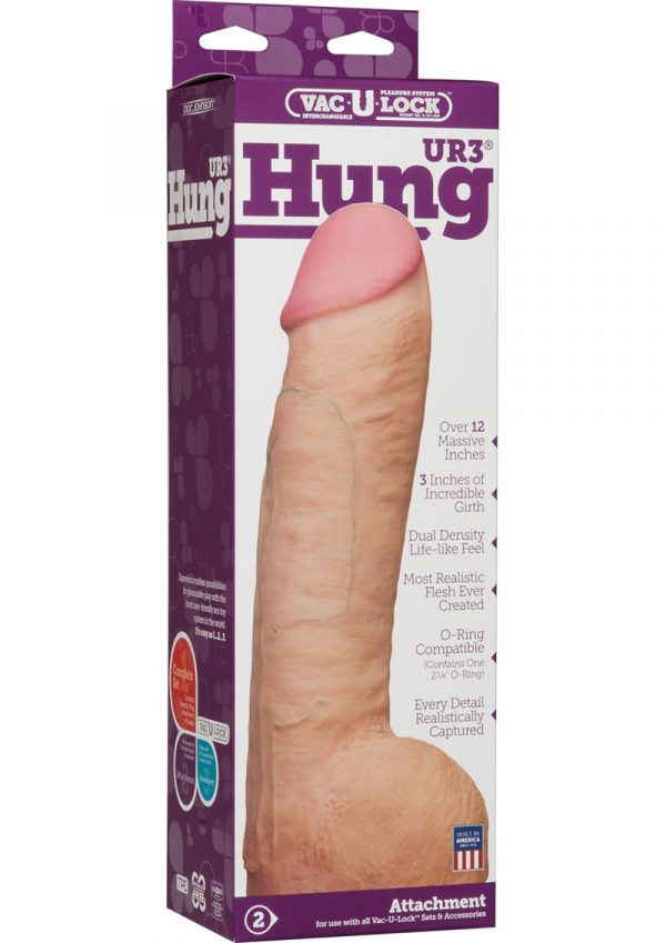 Vac U Lock UR3 Hung Realistic Cock Attachment White 12 Inch