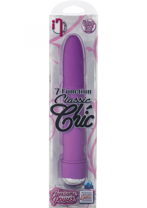 7 Function Classic Chic Standard Velvet Cote Vibrator Waterproof Purple 6 Inch