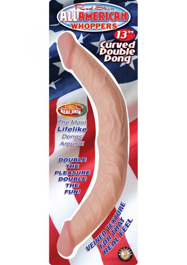 All American Whopper Curved Double Dong Waterproof Flesh 13 Inch