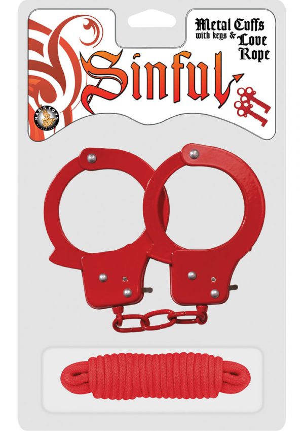 Sinful Metal Cuffs With Keys And Love Rope Red