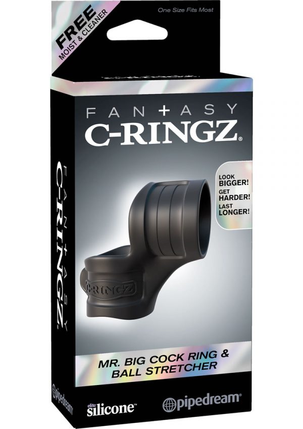 Fantasy C Ringz Mr Big Cock Ring and Ball Scretcher Silicone Cockring Black