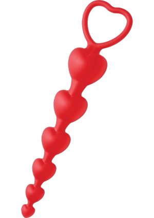 Frisky Sweet Heart Silicone Anal Beads Red 6 Inches