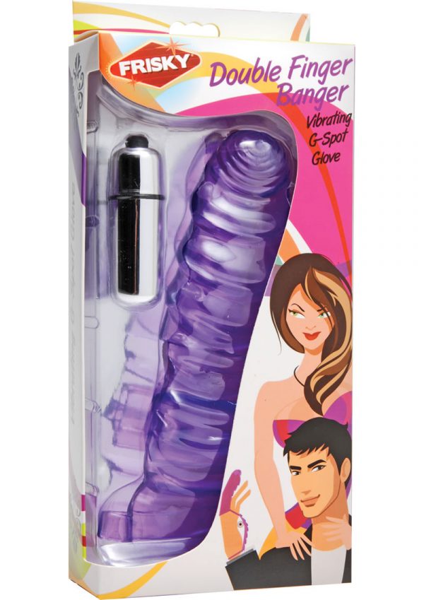 Frisky Double Finger Banger Vibrating G Spot Glove Purple 6.25 Inch