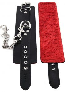 Rogue Leather And Fur Cuffs Black And Red