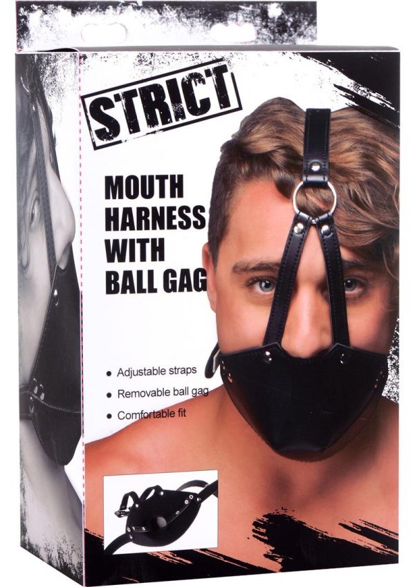 Strict Mouth Harness With Ball Gag Leather And Metal Black