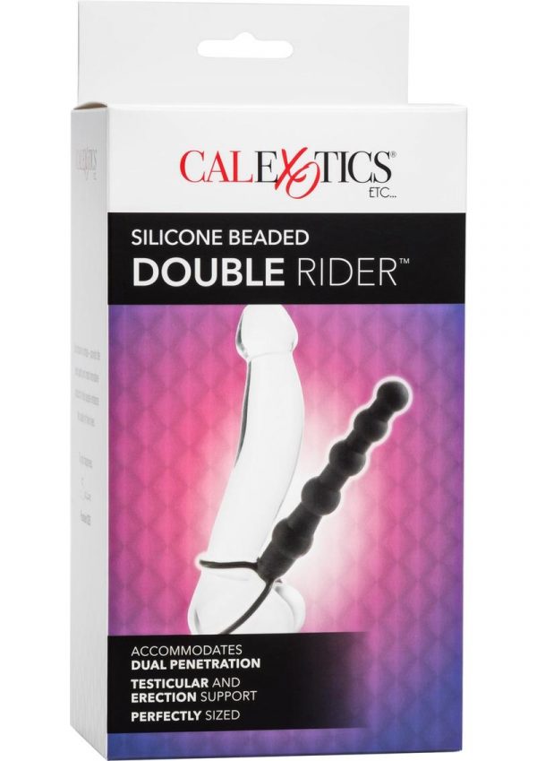 Silicone Beaded Double Rider Anal Probe Cockring Black