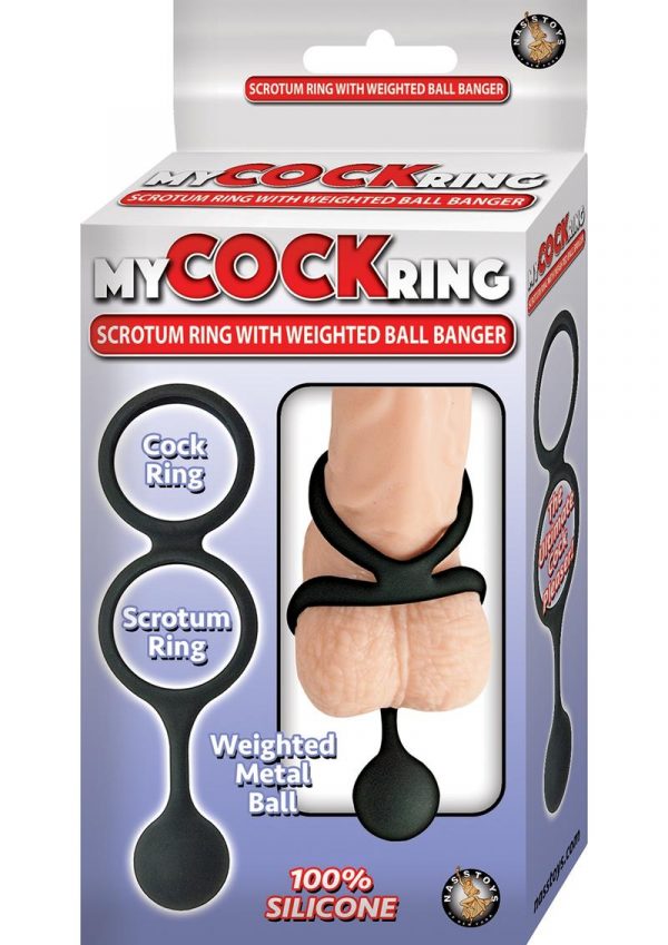 My Cock Ring Scrotum Ring With Weighted Ball Banger Silicone Black