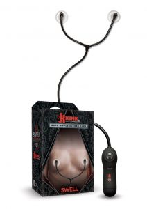 Kink Swell Auto Vibrating Nipple Sucker Cups With Wired Remote Control Black