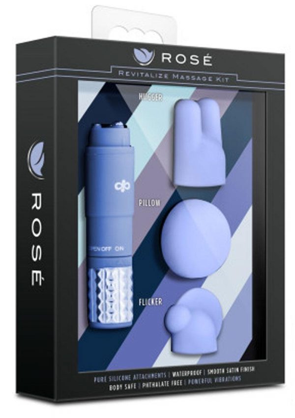 Rose Revitalize Massage Kit With Silicone Attachments Waterproof Periwinkle