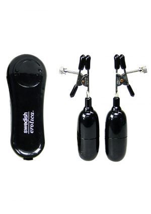 Vibrating Nipple Clamps for Him or Her with Remote Black