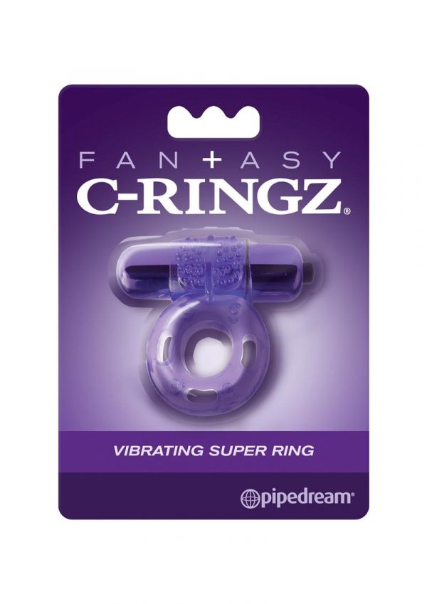 Fantasy C-Ringz Vibrating Super Ring Textured Cockring Waterproof Purple 2.32 Inch Diameter