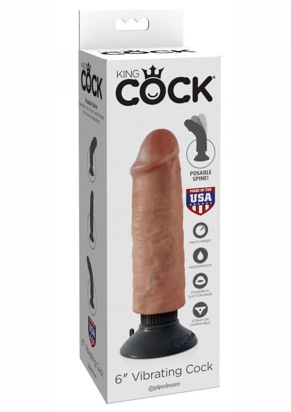 King Cock Vibrating Cock Waterproof Tan 6 Inches