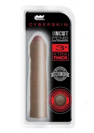 Cyberskin Uncut Realistic Penis Extension Xtra Thick Waterproof Brown 7.5 Inch