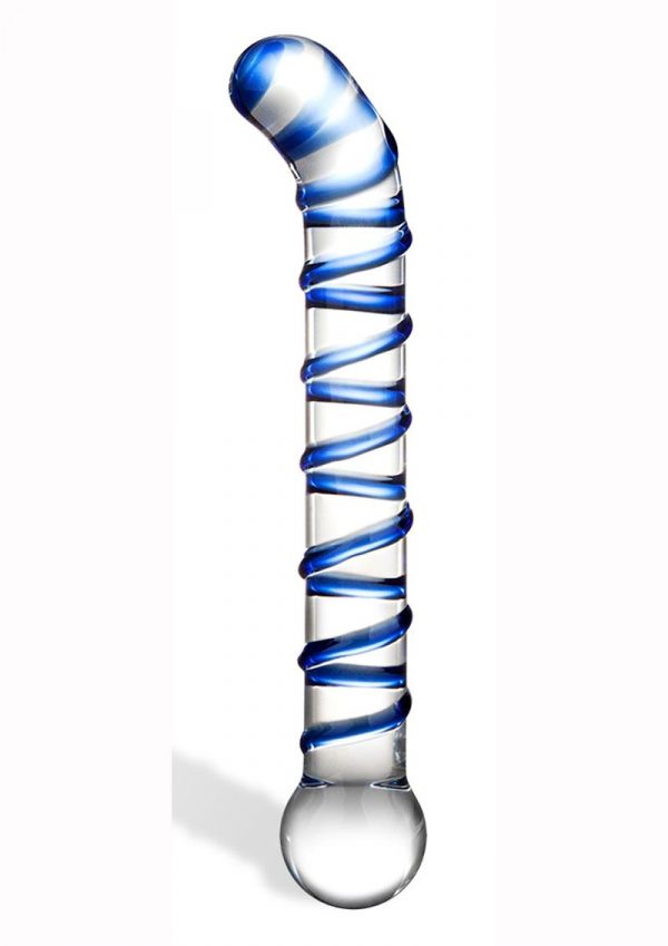 Glass Mr. Swirly G-Spot Glass Dildo Clear and Blue 6.5 Inches