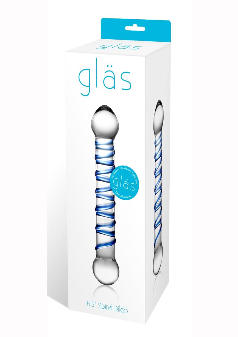Glass Spiral Glass Dildo Clear and Blue 6.5 Inches