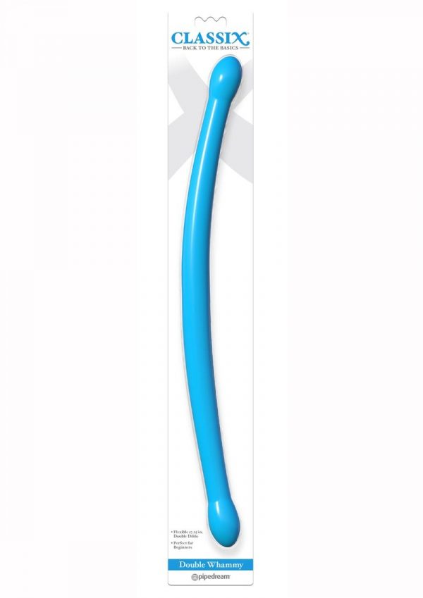 Double Whammy Blue Rubber Non Vibrating Double Dildo