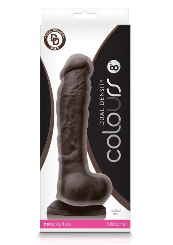 Colours Dual Density 8in Silicone Dildo With Balls Realistic - Chocolate