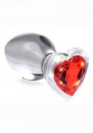 Booty Sparks Red Heart Glass Anal Plug - Medium - Red