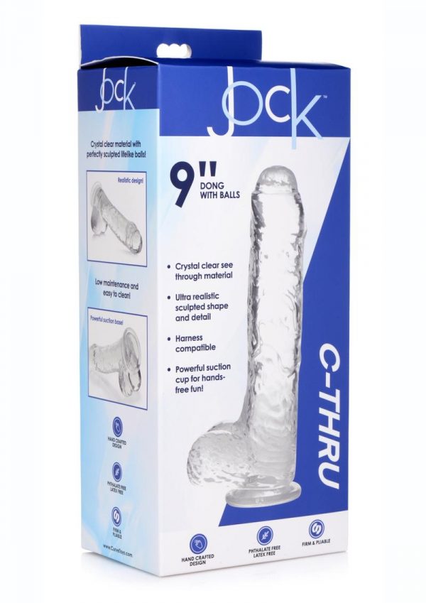 Jock C-Thru Slim Realistic Dong With Balls 9 in - Clear