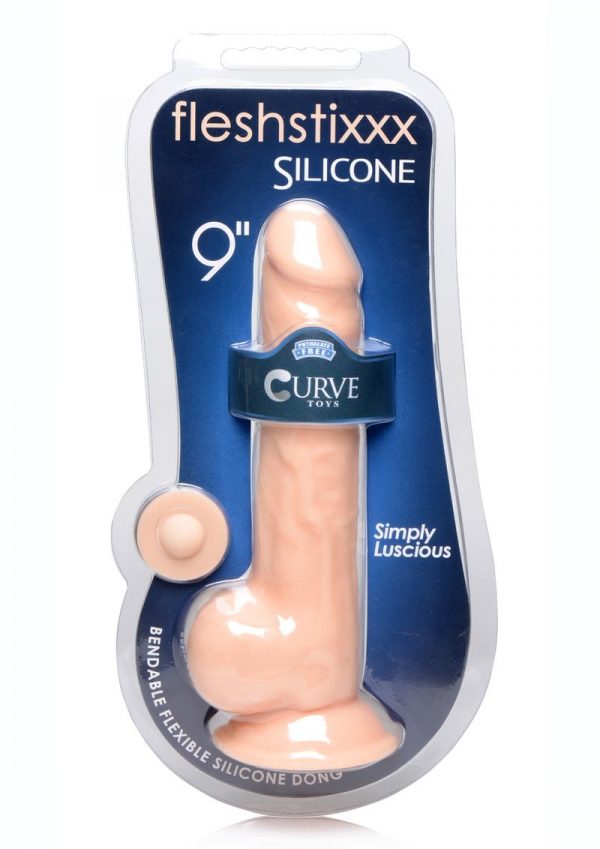 FleshStixxx Silicone Bendable Dong With Balls 9in - Vanilla