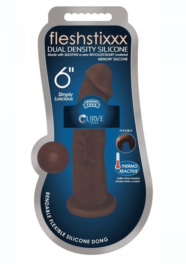 FleshStixxx Dual Density Silicone Bendable Dong 6in - Chocolate