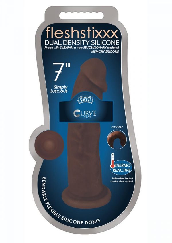 FleshStixxx Dual Density Silicone Bendable Dong 7in - Chocolate