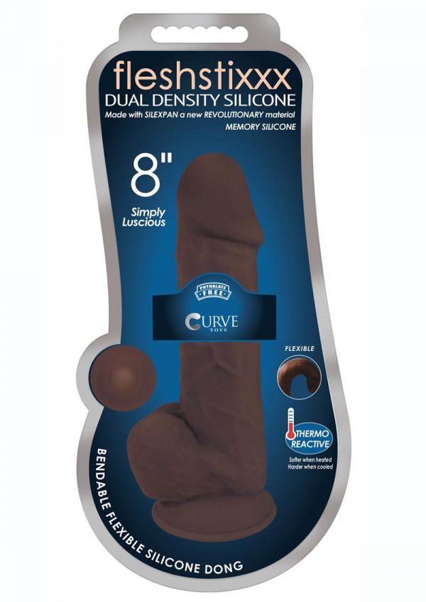 FleshStixxx Dual Density Silicone Bendable Dong With Balls 8in - Chocolate