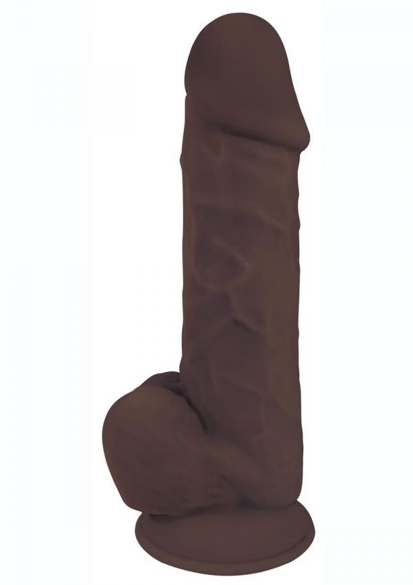 FleshStixxx Dual Density Silicone Bendable Dong With Balls 8in - Chocolate