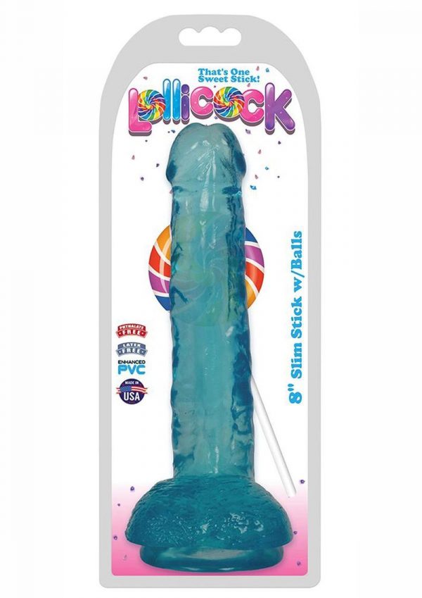 Lollicock Slim Stick Dildo With Balls 8in - Berry Ice