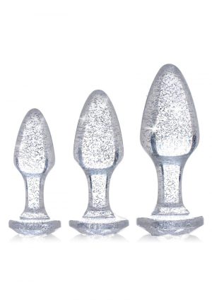 Booty Sparks Glitter Gem Anal Plug Set 3pc - S/M/L - Silver