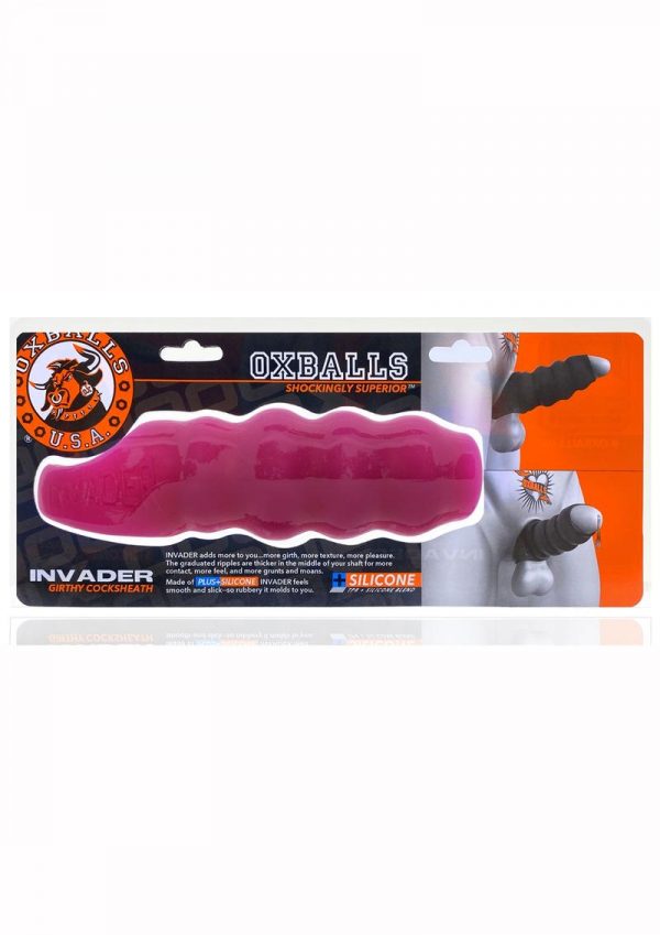 Invader Rippled Open-Ended Silicone Cocksheath Extender - Pink/Frost