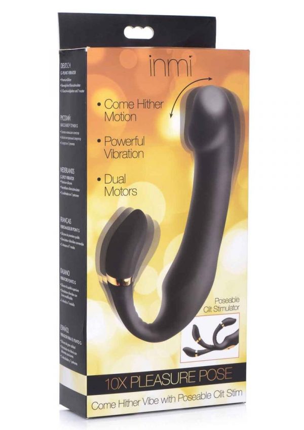 Inmi 10x Pleaure Pose Vibe With Clit Stimulator Silicone Rechargeable Vibrator - Black