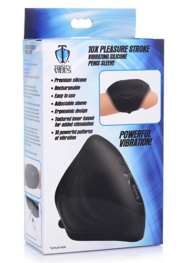 Trinity 4 Men 10X Pleasure Stroke Penis Silicone Sleeve Vibe - Black