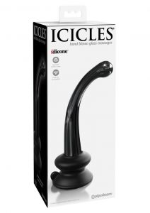 Icicles No 87 Glass G-Spot Wand With Bendable Silicone Suction Cup - Black