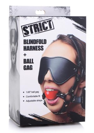Blindfold Harness With Ball Gag - Black/Red