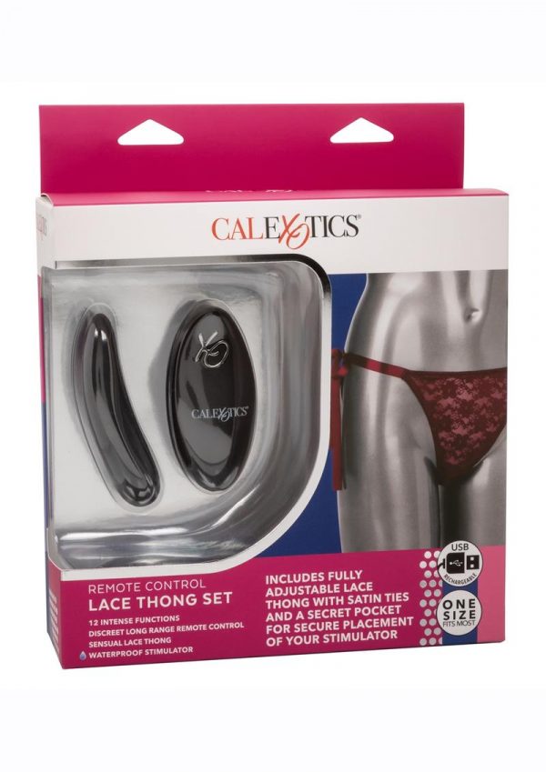 Remote Control Rechargeable Lace Thong Set - Red
