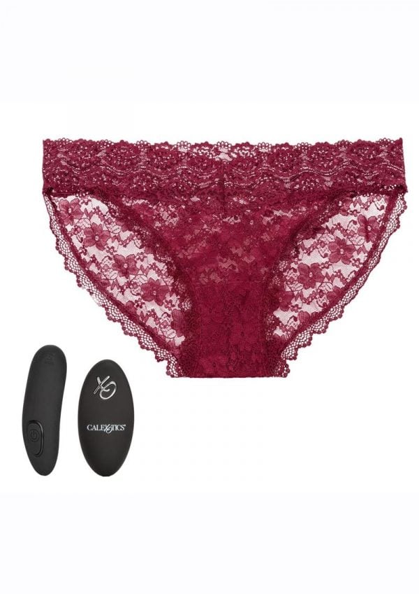 Remote Control Rechargeable Lace Panty Set - Large/XLarge - Red