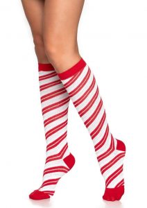 Leg Avenue Candy Cane Lurex Knee High Socks - O/S - Red/White