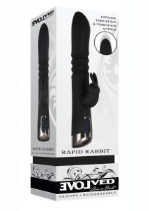 Rapid Rabbit Rechargeable Silicone Thrusting Rabbit Vibrator - Black