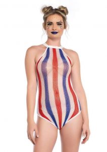 Leg Avenue Striped Net Halter Bodysuit with Snap Crotch - Multicolor