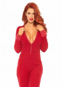Leg Avenue Cozy Brushed Rib Long Johns with Cheeky Snap Closure Back Flap - XLarge - Red
